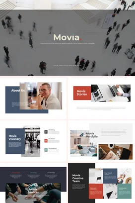 灰色极简大气现代企业Movia公司介绍业务介绍PPT模板