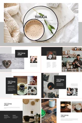 白色极简温馨小清新个人Toraja咖啡介绍叶子舒适业务介绍PPT模板
