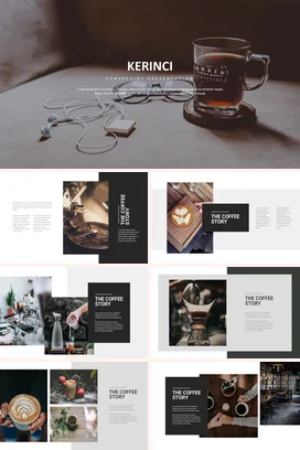 米色极简简约温馨个人咖啡与耳机的静谧时光演讲精美PPT模板