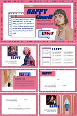 粉色创意时尚炫酷个人快乐时光与心灵感悟演讲精美PPT模板