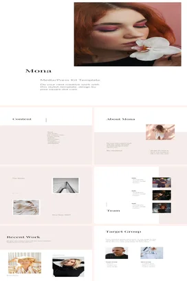 粉色极简时尚温馨个人Mona媒体_新闻套件模板花朵业务介绍PPT模板