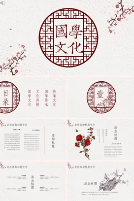 红色古风简约学术国学文化教育传统文化精美PPT模板