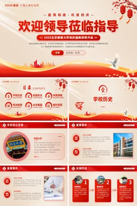 红色简约大气热烈欢迎领导莅临指导工作大学校庆盛典晚会PPT模板