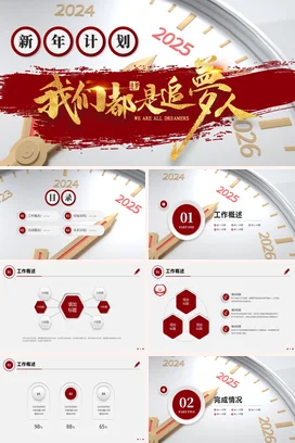 红金大气励志风创意企业新年计划追梦人度总结PPT模板