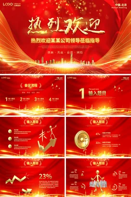 红金色翅膀视频背景欢迎领导莅临指导致辞欢迎会流程PPT模板