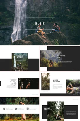 绿色极简大气创意个人自然与人文的结合瀑布人物演讲PPT模板