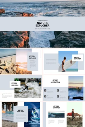 蓝色极简大气简约个人自然探索者海洋业务介绍PPT模板