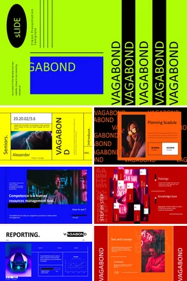 极简酸性艺术个人VAGABOND主题展示创意设计绿色背景课件PPT模板