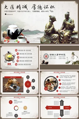 棕色古风大气简约医院中医中药文化传承教学课件PPT模板课件