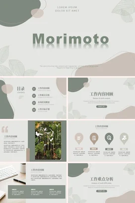 浅绿极简简约小清新个人Morimoto风格介绍设计业务介绍PPT模板