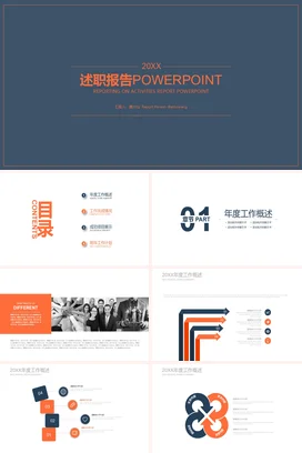 深蓝极简商务简约个人述职报告精美精美PPT模板