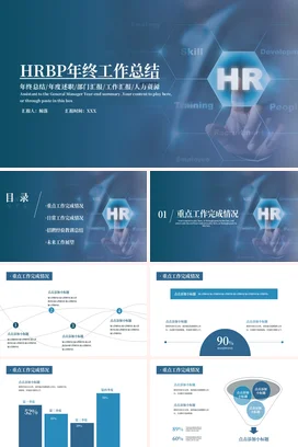 深蓝色简约商务风hrbp年终工作总结工作汇报年终总结hrbp工作总结 PPT模板