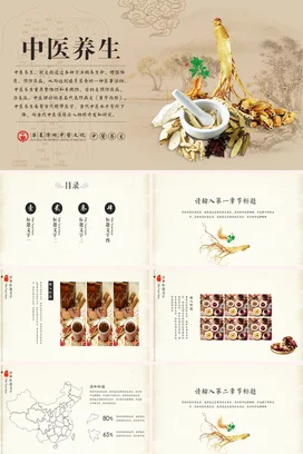 米色古风简约学术医院中医养生与健康药材教学课件精美PPT模板课件