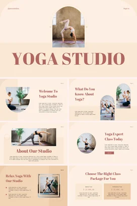 米色极简温馨小清新个人瑜伽工作室介绍健康业务介绍精美PPT模板