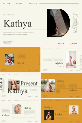 米色极简现代个人Kathya 模特时尚展示女性独特业务介绍PPT模板