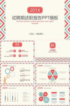 米色简约创意小清新个人试聘期述职报告精美精美PPT模板