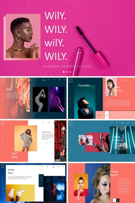 粉色创意简约个人WILY时尚展示美妆品牌营销推广精美PPT模板