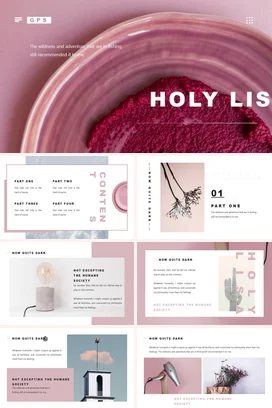 粉色极简现代个人Holy Lis的创意展示创意设计新品发布PPT模板