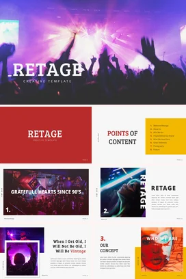 紫色炫酷宽屏社团RETAGE 创意模板音乐会活动仪式PPT模板