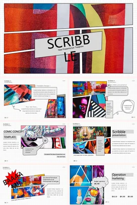 红色创意艺术现代个人Scribble新模板介绍新品发布PPT模板