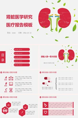 红色卡通小清新医院肾脏医学研究医疗报告学术报告精美PPT模板