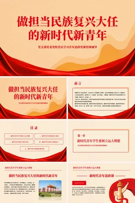 红色大气党政励志风党支部新时代新青年的担当民族复兴党课PPT模板课件