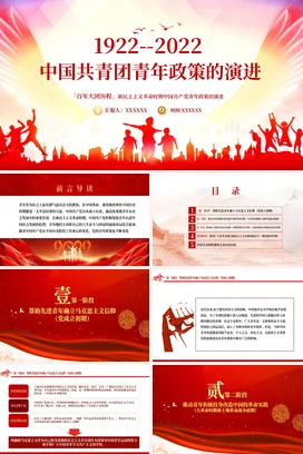 红色大气励志风党政团支部中国共青团青年政策演进团课PPT模板课件