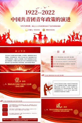 红色大气励志风党政团支部中国共青团青年政策演进团课PPT模板课件