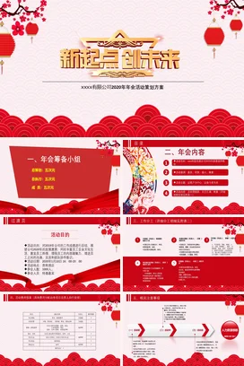 红色大气新国风企业新起点创未来策划方案年会庆典课件PPT模板