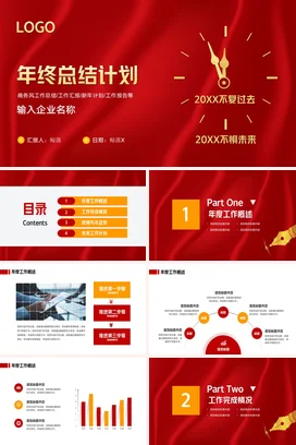 红金大气商务高端企业年终总结计划未来年度总结PPT模板