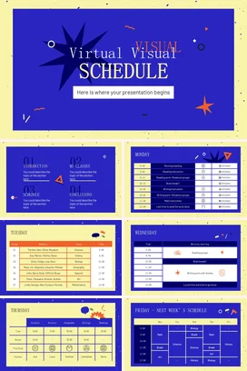 蓝色创意卡通炫酷学校虚拟视觉日程安排教学课件精美PPT模板课件