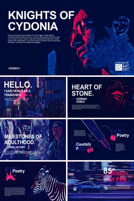 蓝色创意炫酷科技感个人赛博朋克骑士设计新品发布精美PPT模板