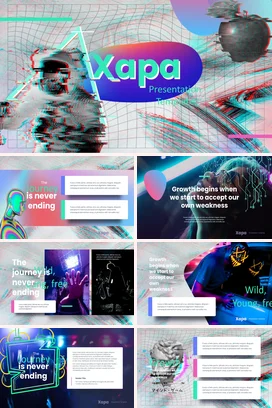 蓝色创意科技感故障风个人Xapa演示模板演讲精美课件PPT模板