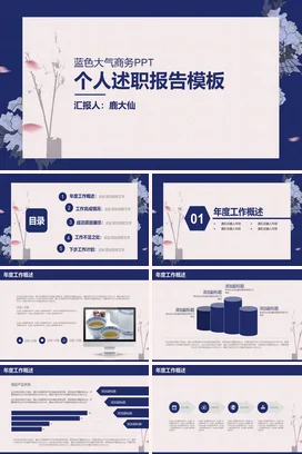 蓝色大气商务简约个人述职报告模板PPT模板