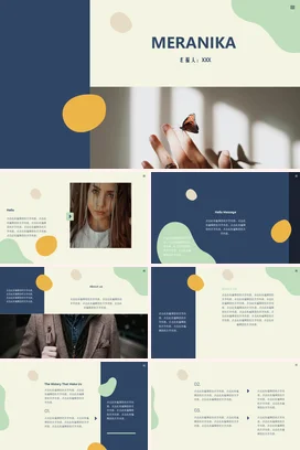 蓝色极简创意小清新个人MERANIIKA 汇报蝴蝶自然简约PPT模板