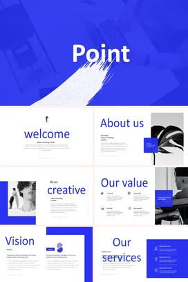 蓝色极简创意现代企业Point重点展示项目汇报精美PPT模板