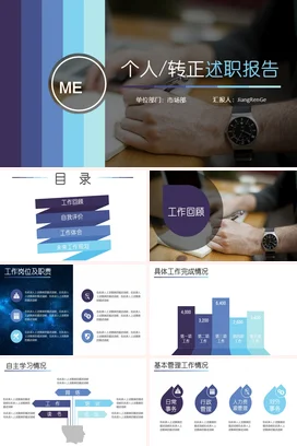 蓝色极简商务简约个人_转正述职报告精美PPT模板