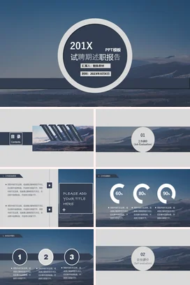 蓝色极简大气简约个人201X试聘期述职报告模板PPT模板