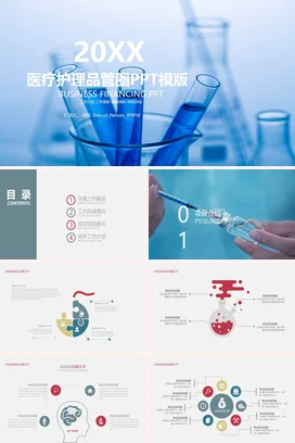 蓝色极简科技感商务医院医疗护理品管圈模版学术报告PPT模板