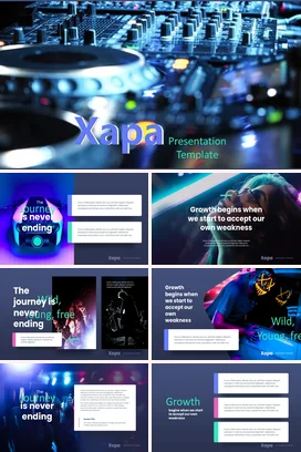 蓝色科技感炫酷创意个人Xapa 演示模板DJ设备音乐混音课件PPT模板