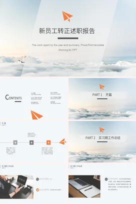 转正述职报告简介淡雅商务风 PPT模板