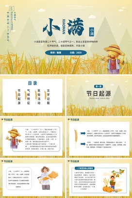 黄色卡通小清新中小学小满节气介绍夏季传统文化精美PPT模板课件