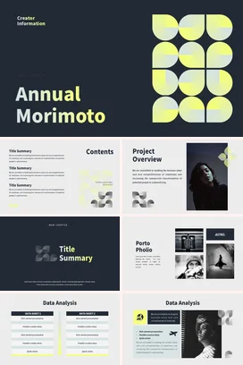 黄色极简创意现代个人年度Morimoto总结年度总结PPT模板