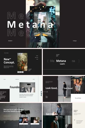 黑色极简创意个人Metana现代独特风格新品发布精美PPT模板
