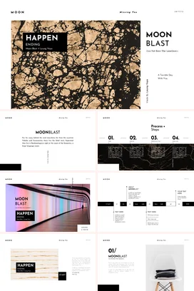 黑色极简创意艺术个人Moon Blast：孤独与思念演讲PPT课件模板