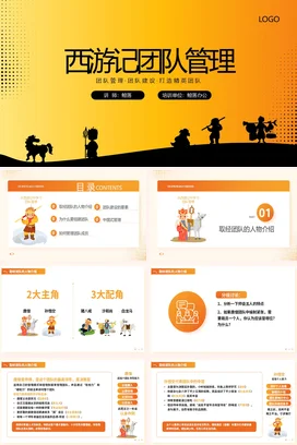 橙色简约西游记团队管理培训动态PPT课件模板