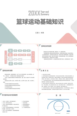 小清新风体育室内课篮球运动基础知识体育室内课PPT课件模板