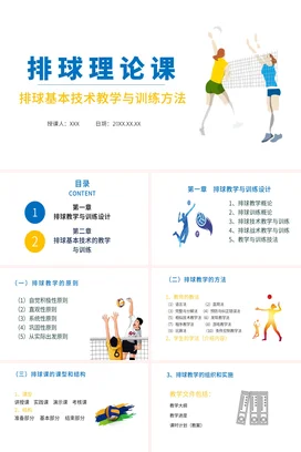 白色简约排球理论课基本技术教学与训练方法PPT课件模板