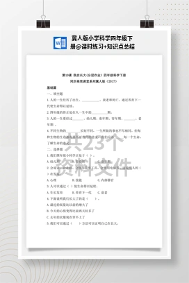课时练习+知识点总结 冀人版小学科学四年级下册