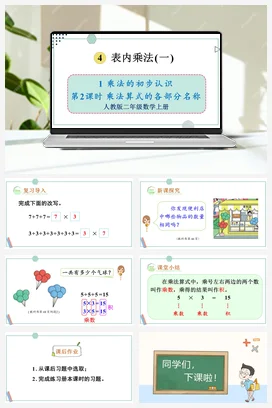 人教数学二年上 第四单元 表内乘法一 – 乘法算式的各部分名称课件 教案